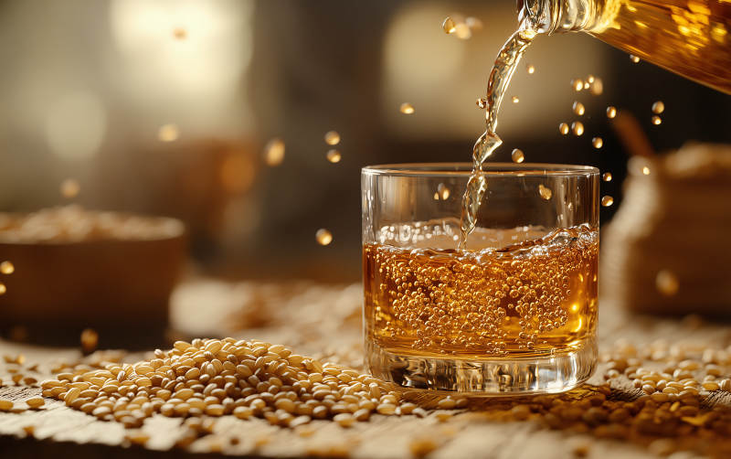 琥珀酒液倾注杯中图片