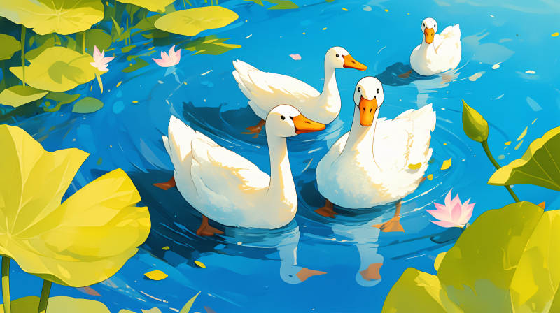 池塘白鸭戏水图片