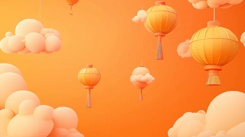橙色天空中的灯笼图片