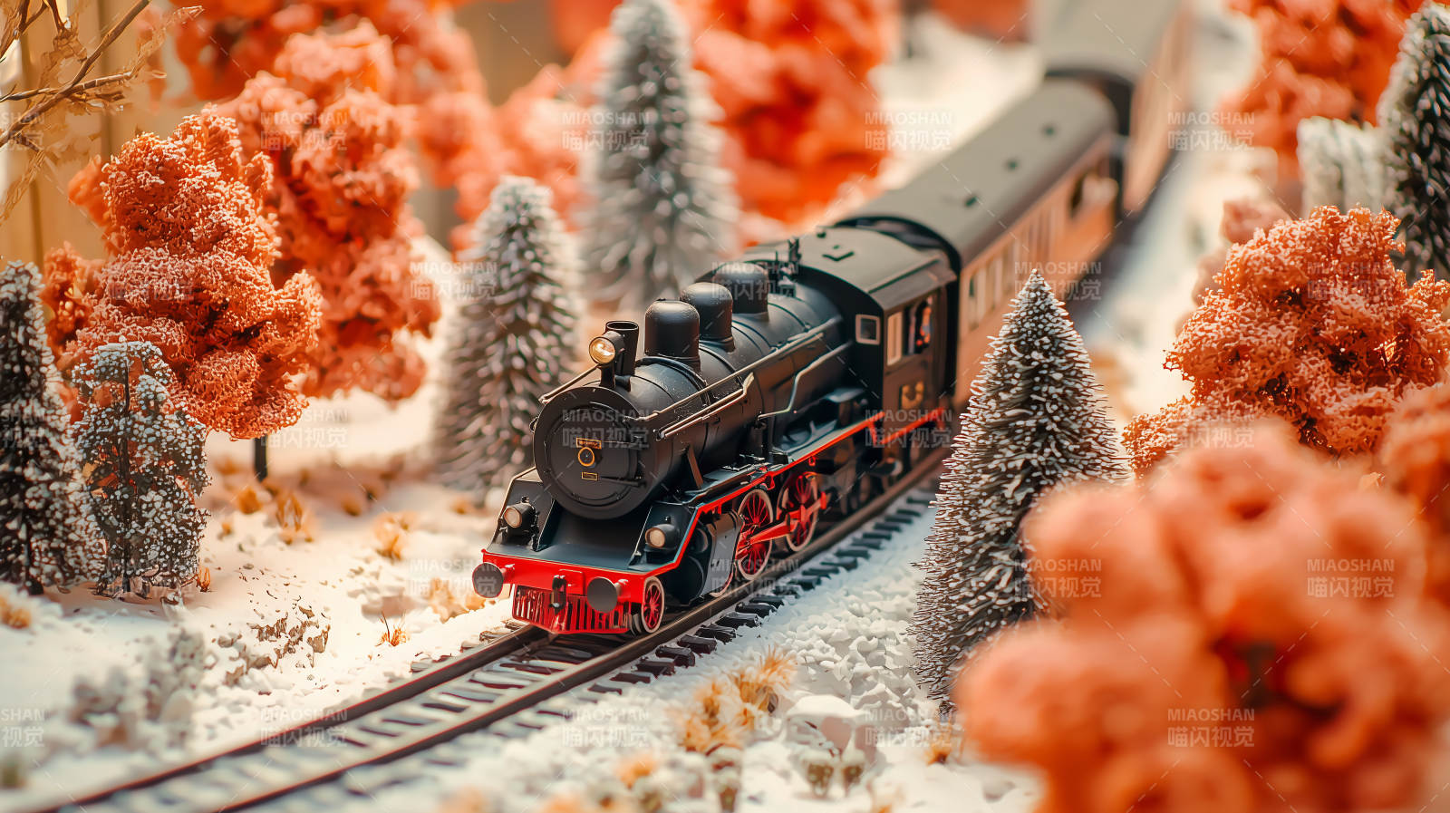 雪景中的蒸汽火车图片