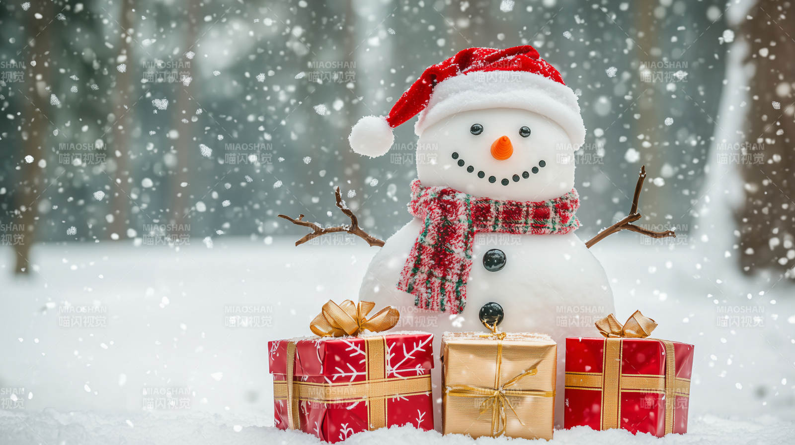 雪人与礼物图片