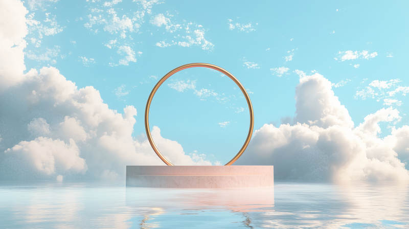 云海中的金色圆环图片