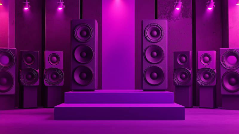 紫色舞台音响阵列图片