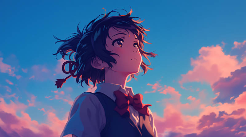 仰望天空的少女图片