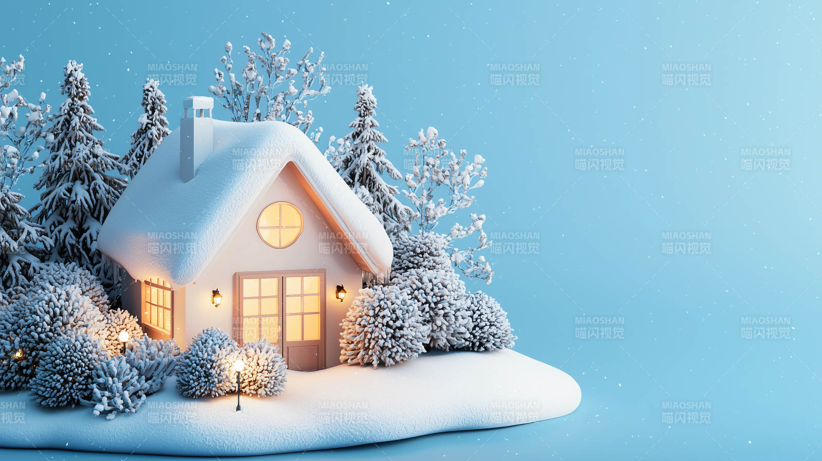 雪夜小屋温暖如春图片