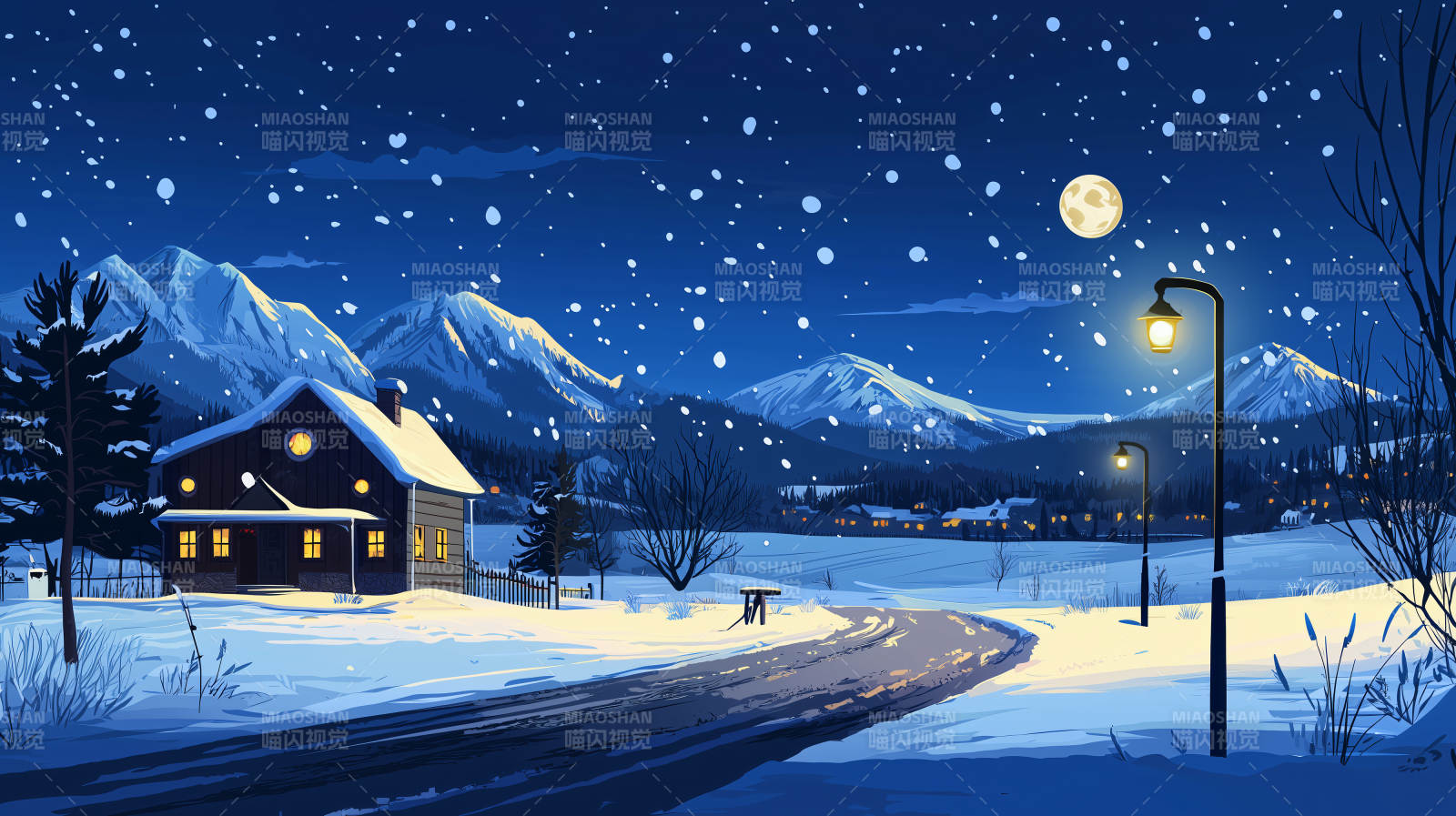 雪夜山居图图片