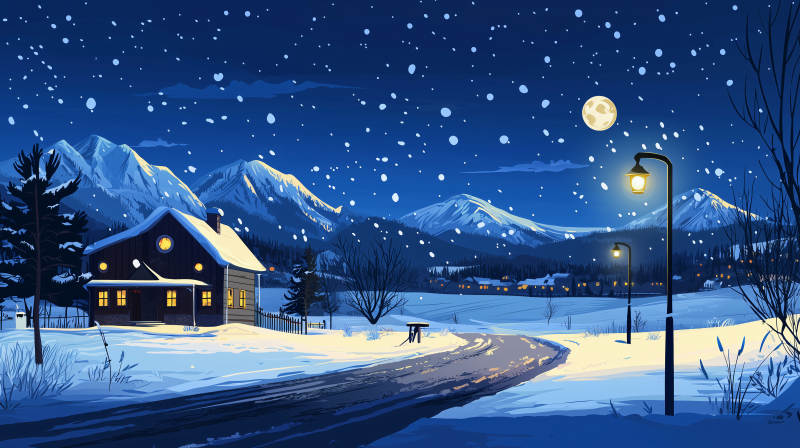 雪夜山居图图片