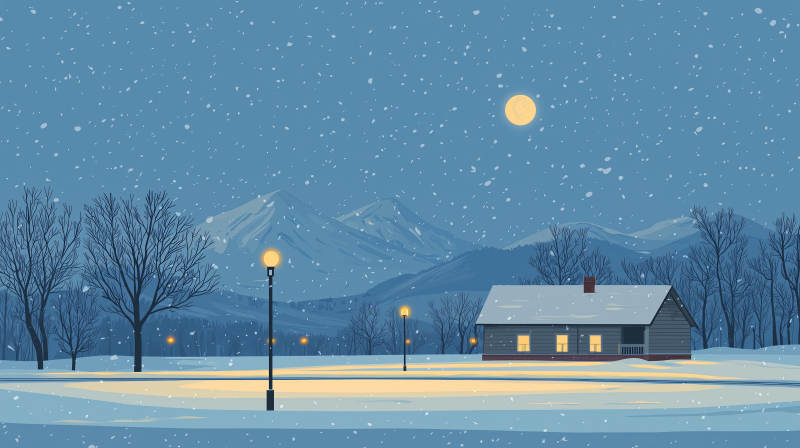 雪夜小屋图片