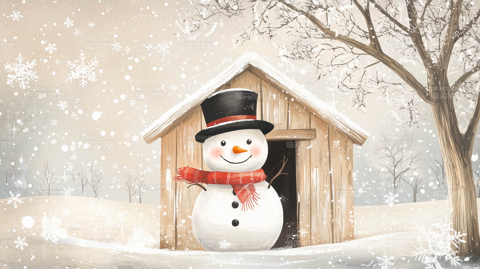 雪人守小屋图片