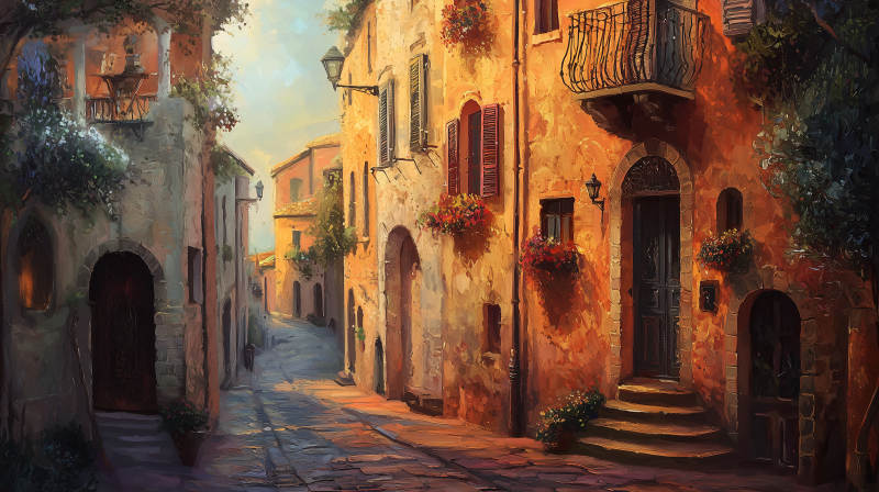 阳光下的小镇街景图片