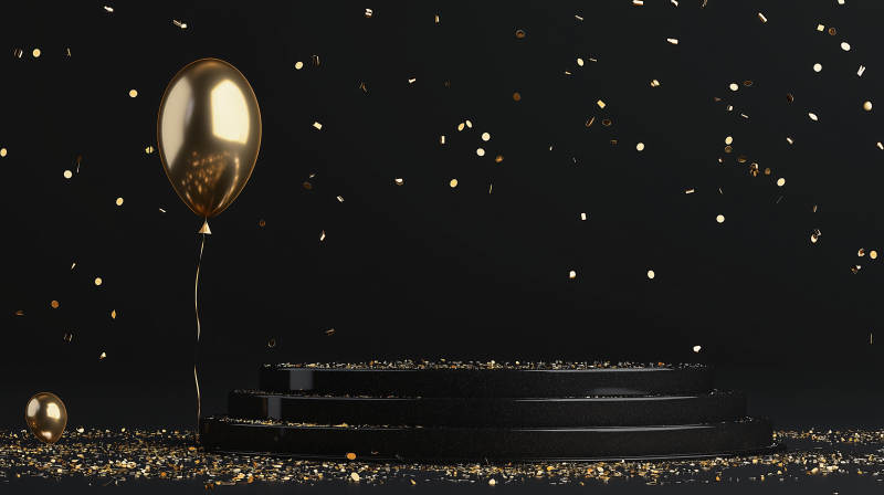 金色气球与礼花图片