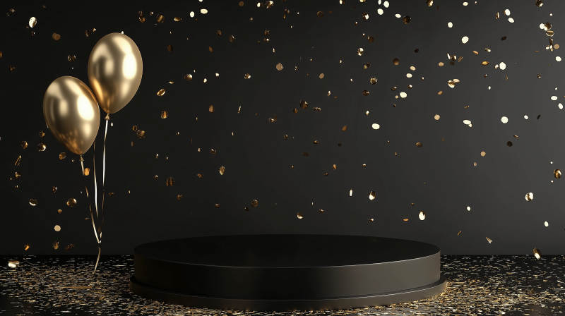 金色气球庆典场景图片