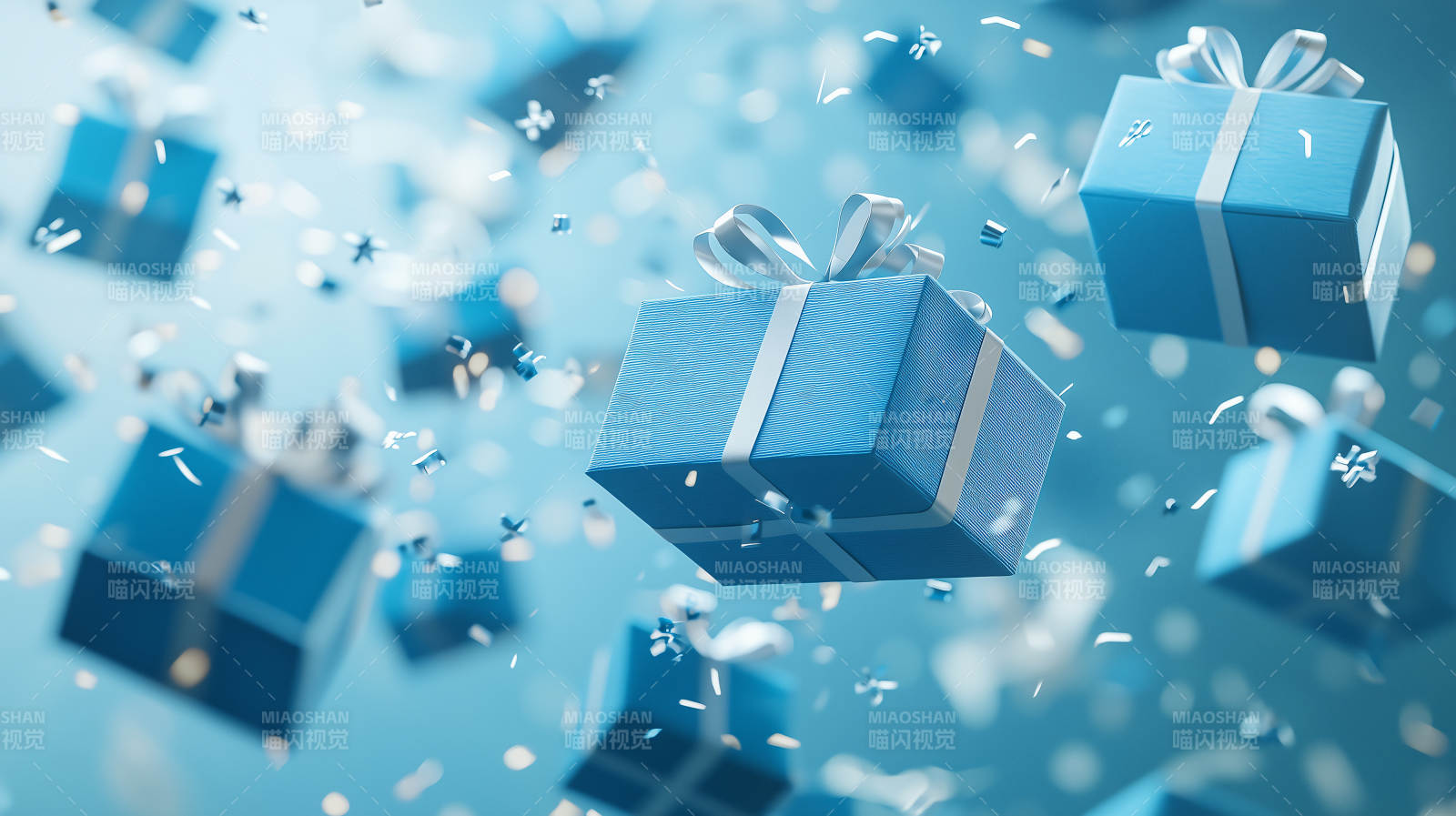 蓝色礼盒飘落图片