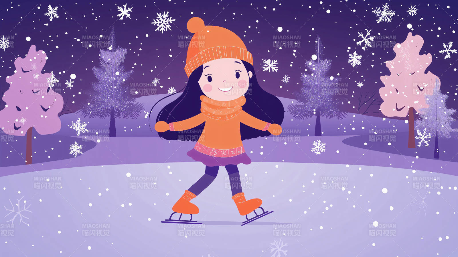 冬夜滑冰的女孩图片