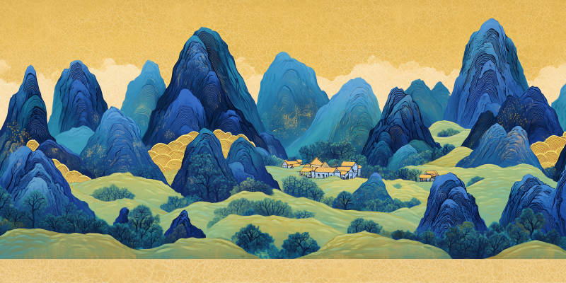 山水田园画卷图片