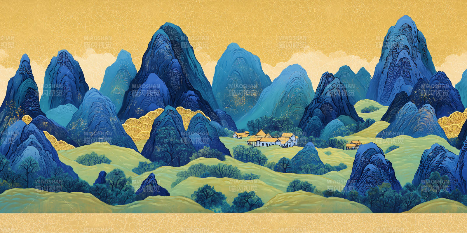 山水田园画卷图片