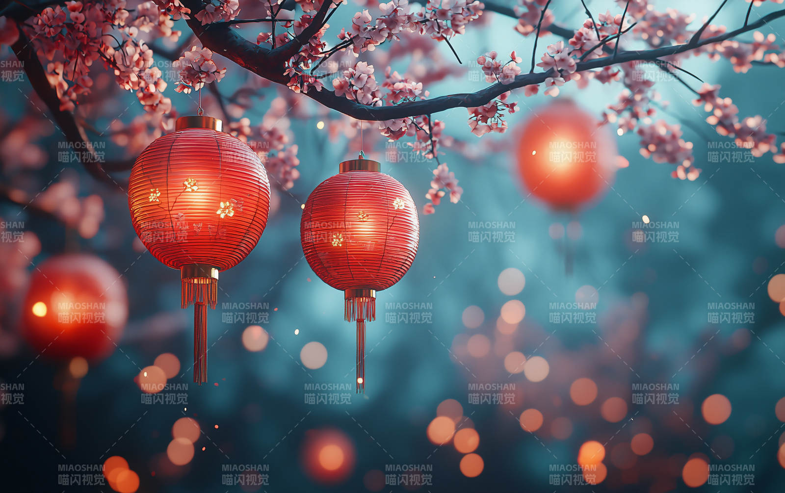 樱花灯影夜图片