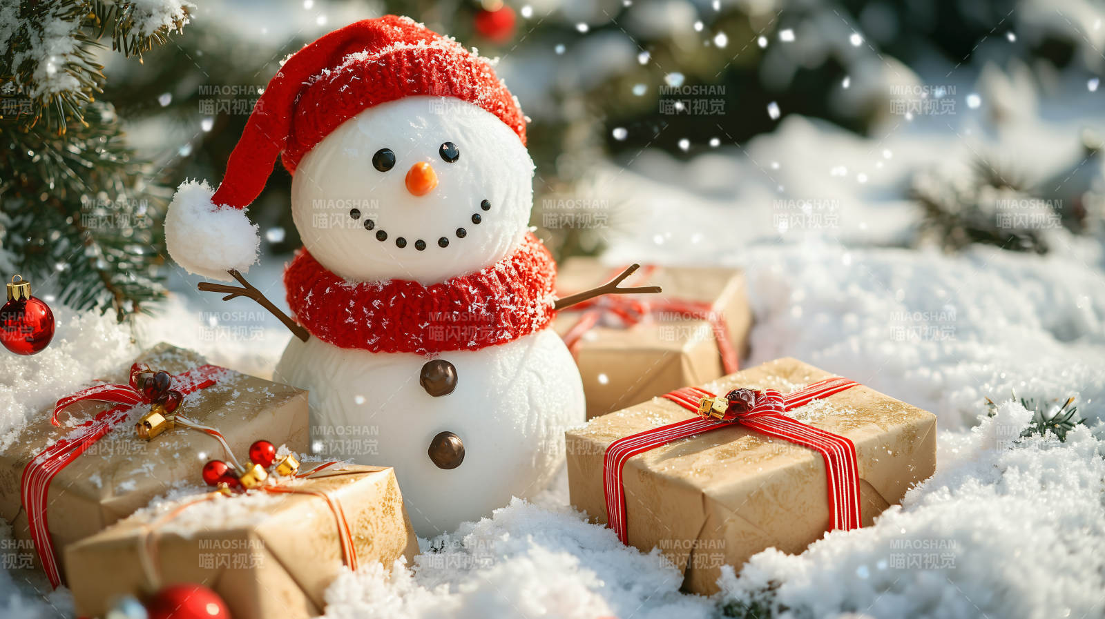 雪人与礼物图片