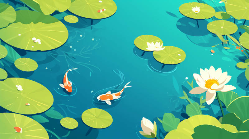 荷塘锦鲤戏水图片