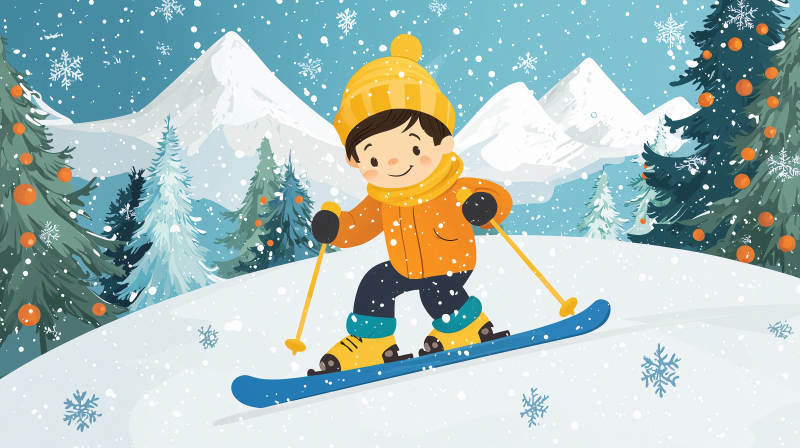 雪地滑雪的小男孩图片