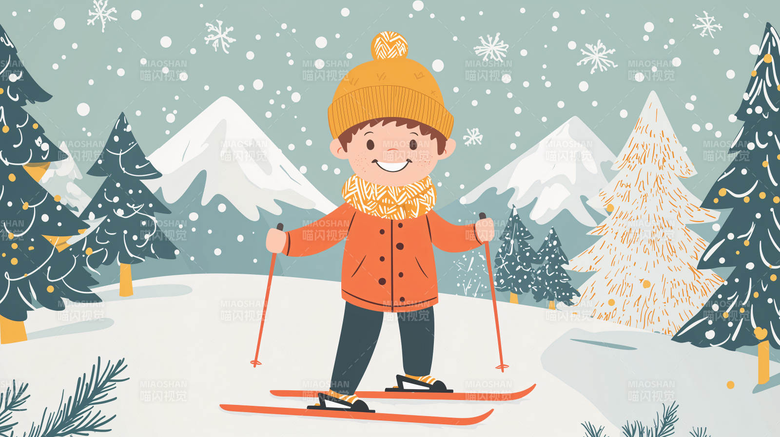 雪地滑雪小童图片