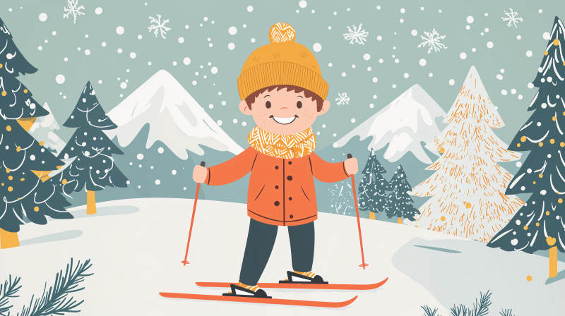 雪地滑雪小童图片