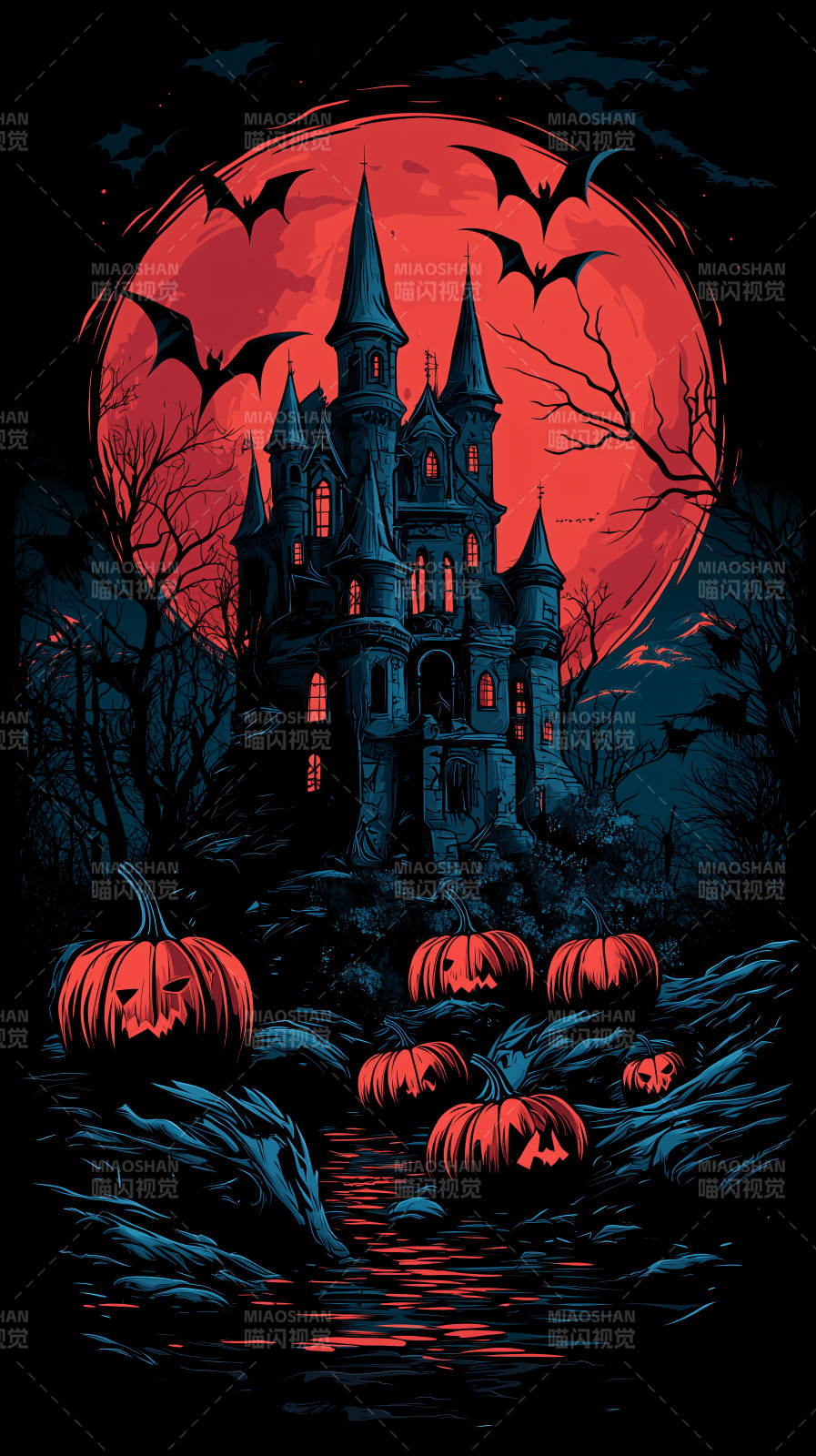 血月古堡夜图片