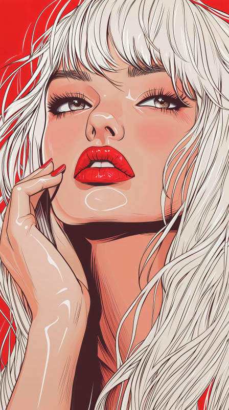 红唇白发美人图片