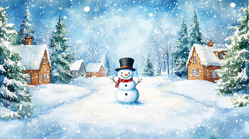 雪人冬日小镇图片