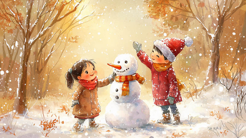 雪中嬉戏的孩童图片