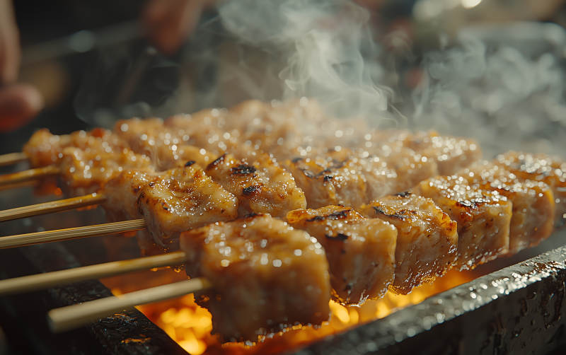 烤肉串滋滋作响图片