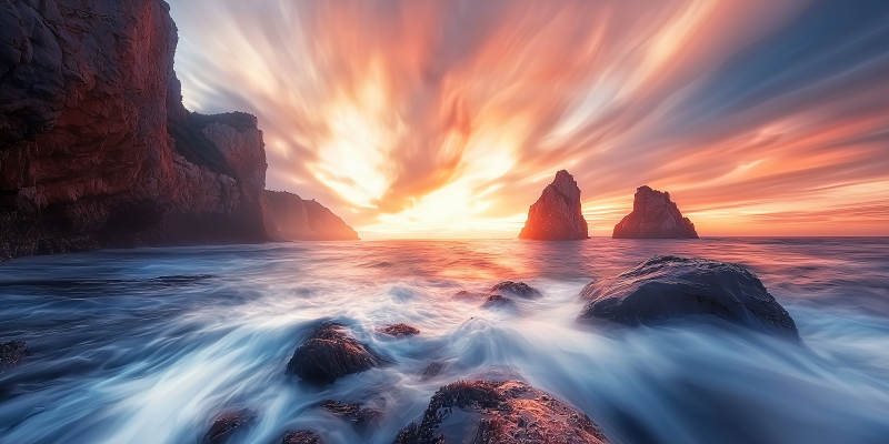 日落海崖美景图片