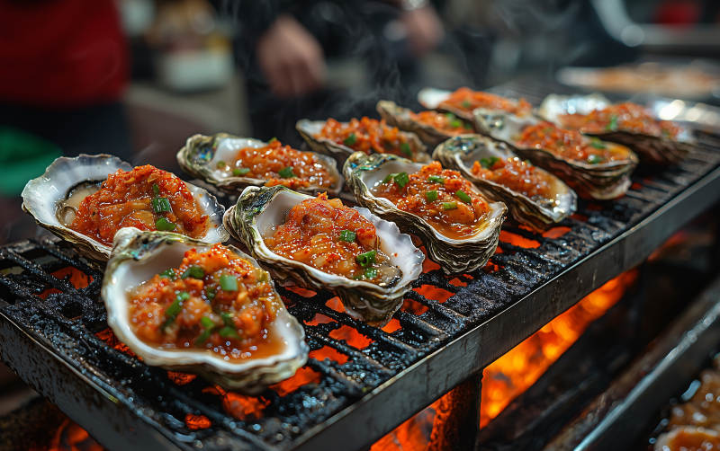烤生蚝配辣酱图片