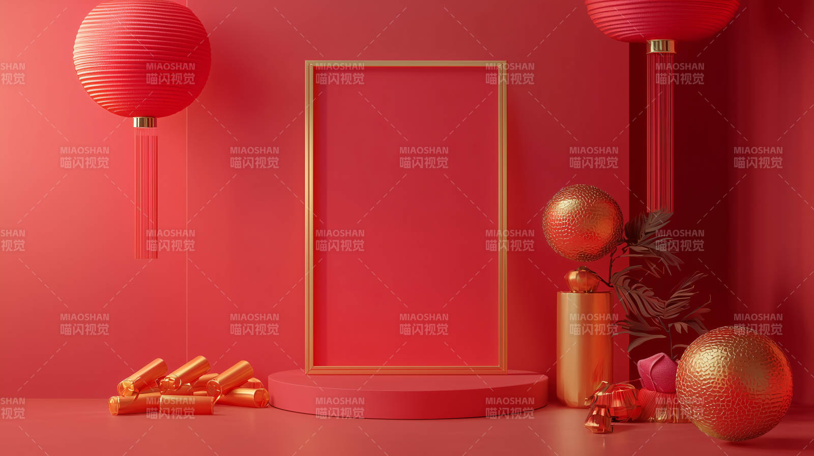 红色主题装饰场景图片