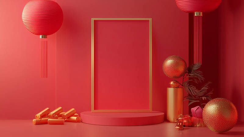 红色主题装饰场景图片