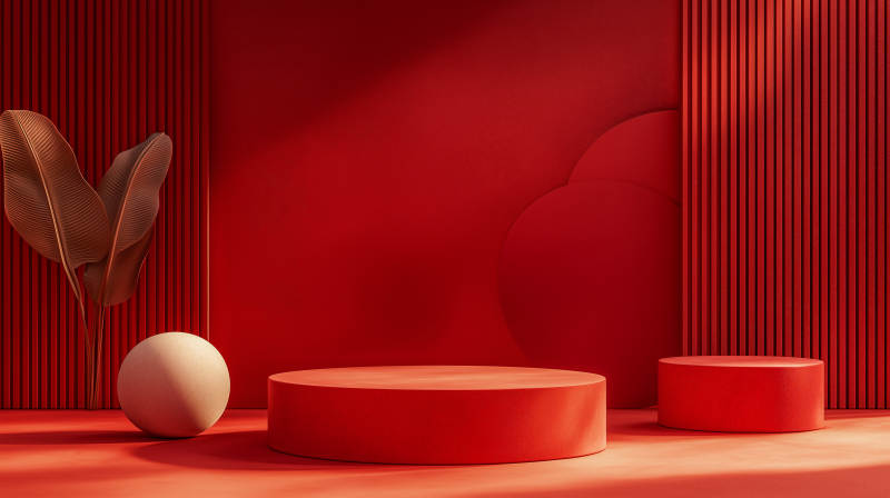 红色极简舞台图片