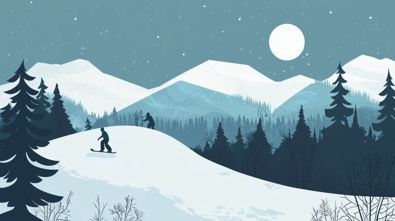 雪夜滑雪图图片