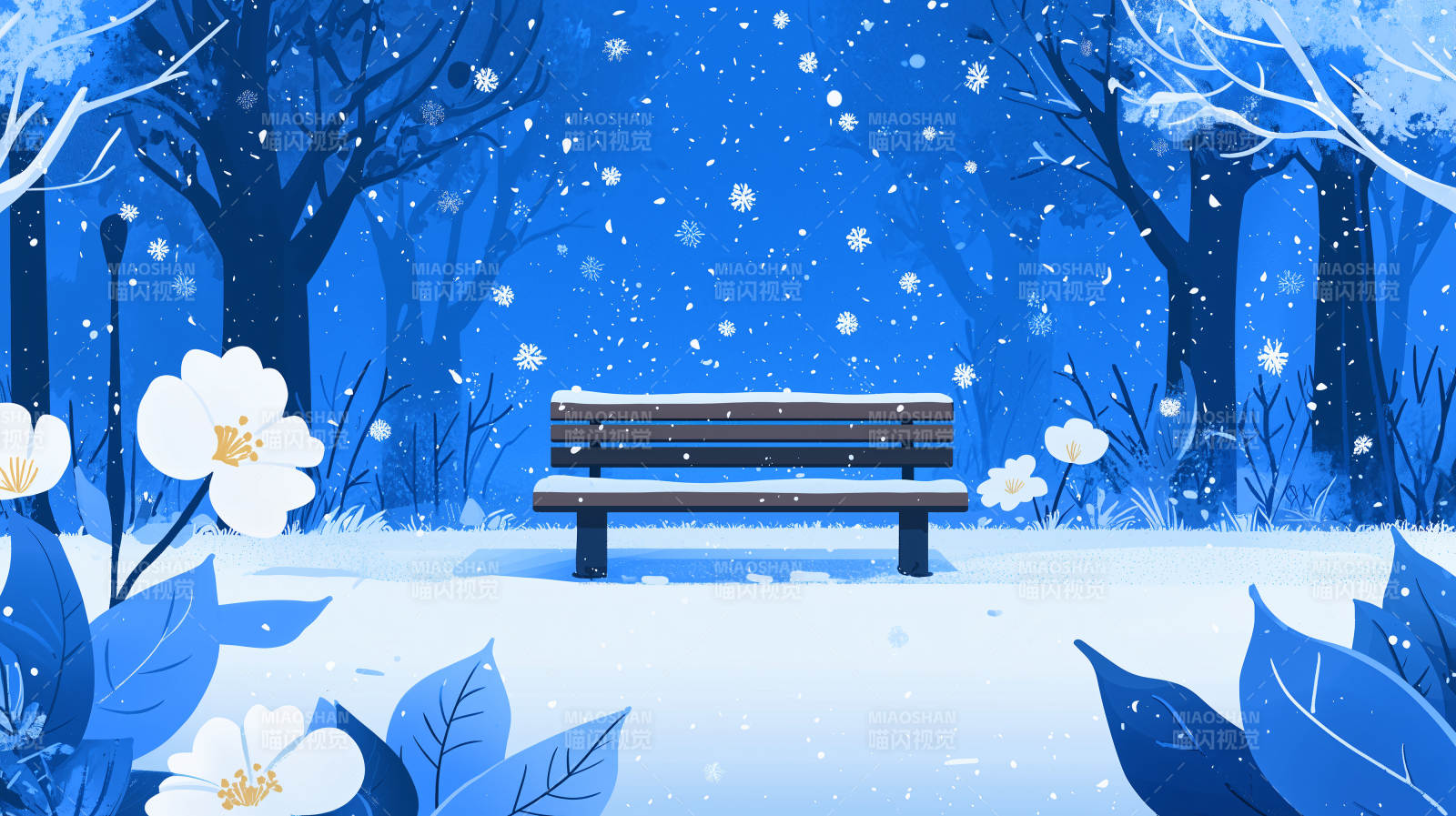 冬夜雪景长椅图片