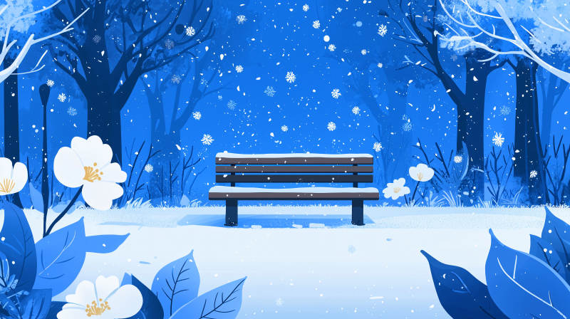 冬夜雪景长椅图片