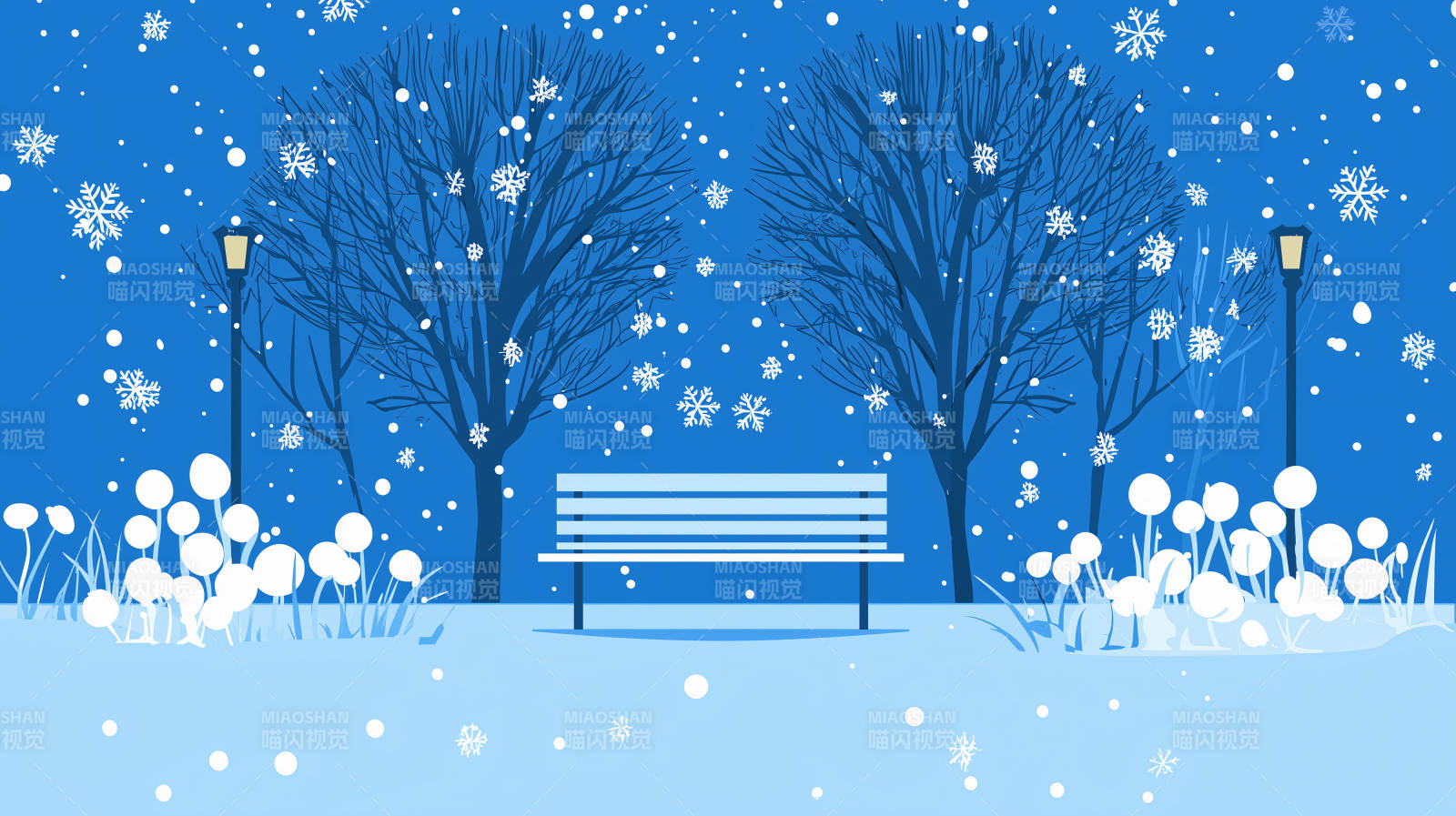 冬夜雪景静谧图图片