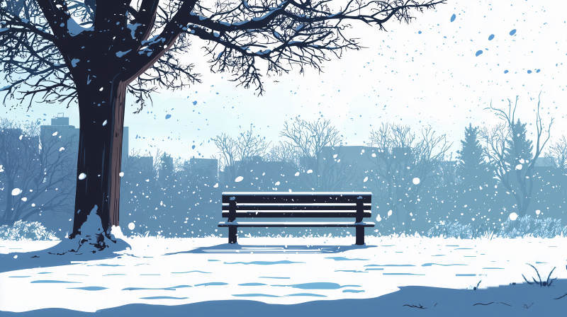 雪中静谧长椅图片