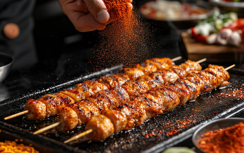 烤串撒辣粉图片