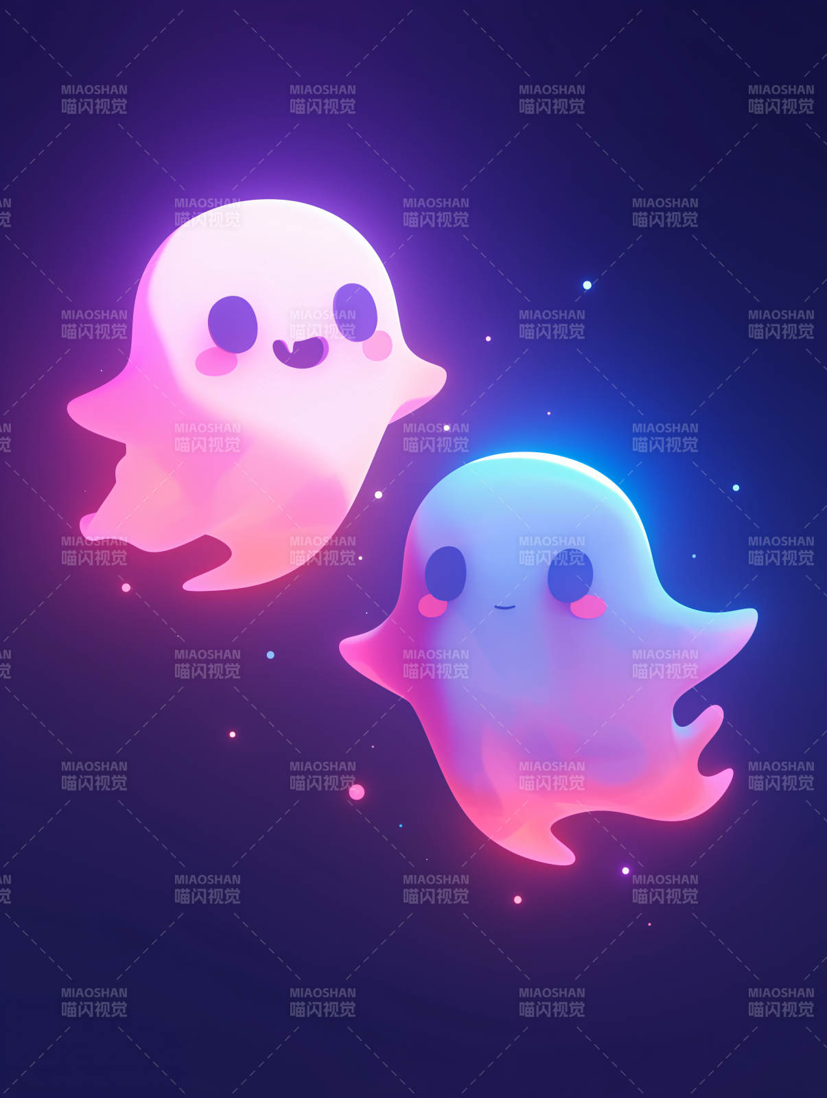 双色幽灵飘浮夜空图片