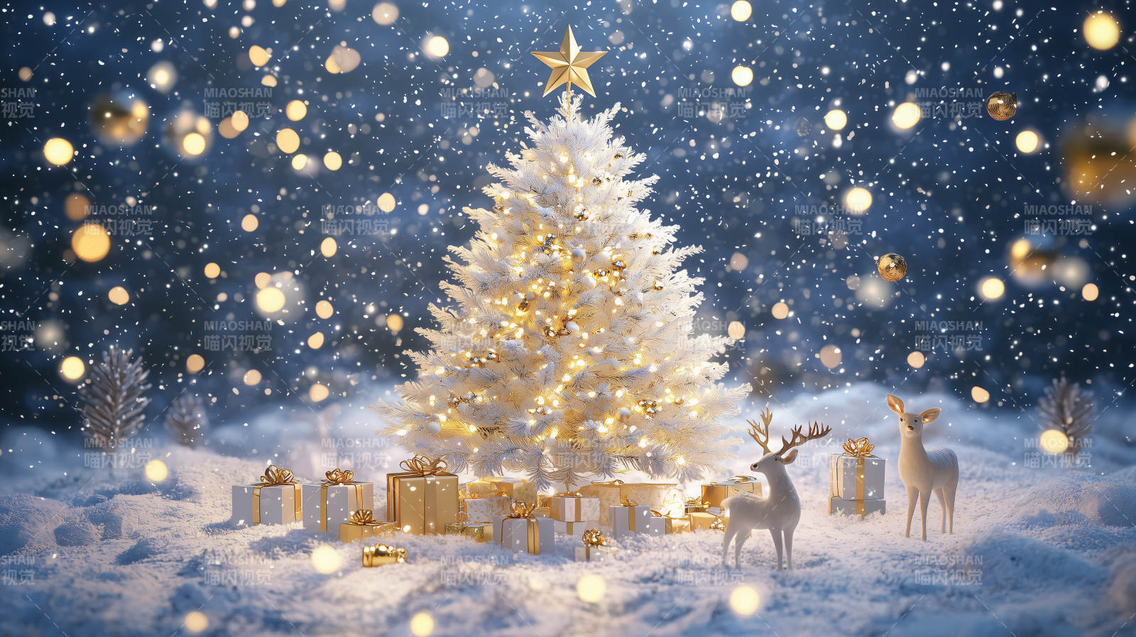 雪夜圣诞树图片