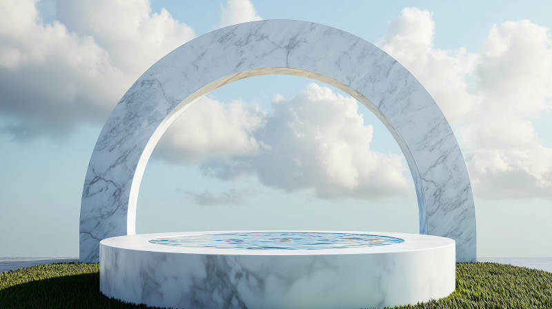 云下石拱水池图片