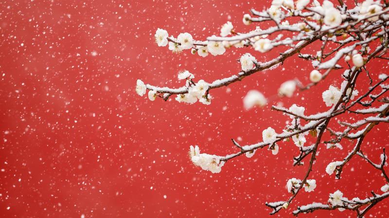 雪中梅花绽放图片