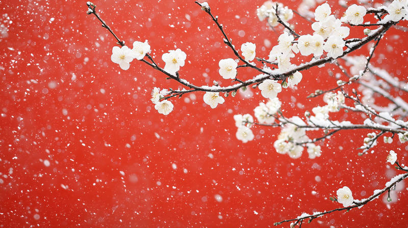 雪中梅花绽放图片
