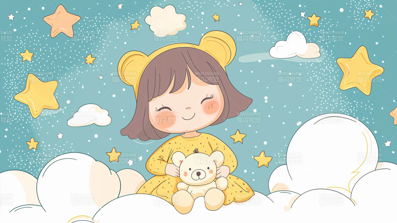 梦中女孩与小熊图片