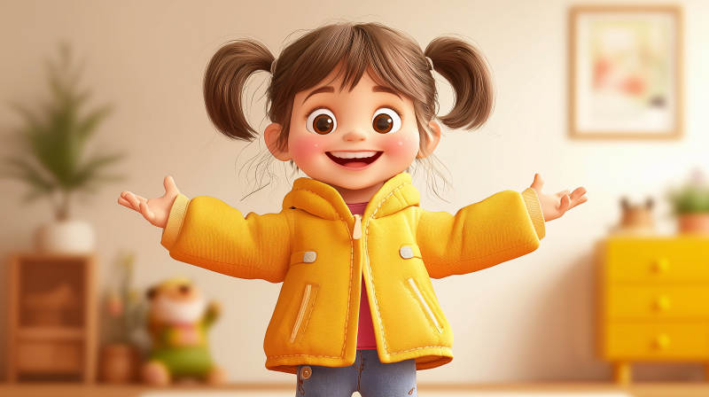 可爱小女孩穿黄外套图片