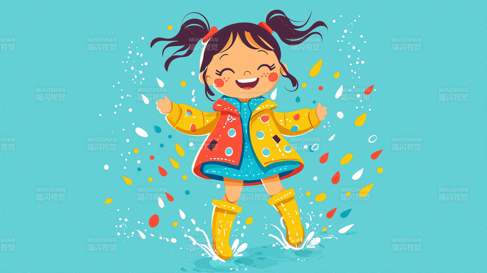 雨中欢笑的小女孩图片